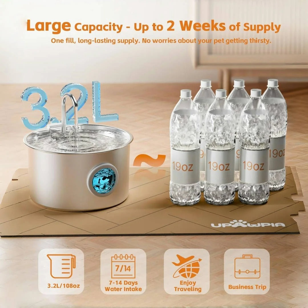 Pawfolia - Stainless Steel Cat Water Fountain with Visual Window