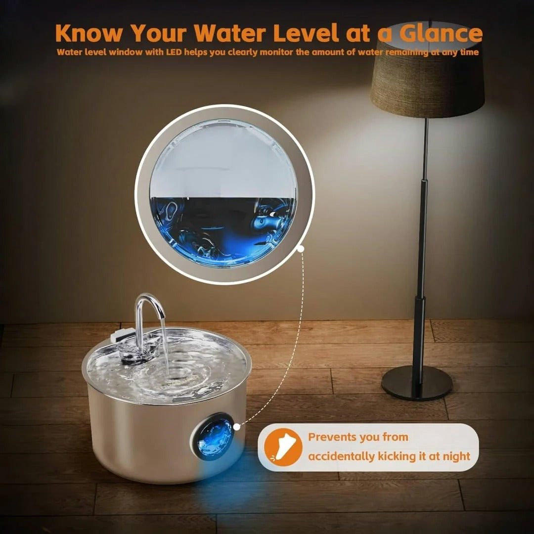 Pawfolia - Stainless Steel Cat Water Fountain with Visual Window