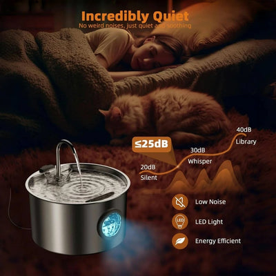 Pawfolia - Stainless Steel Cat Water Fountain with Visual Window