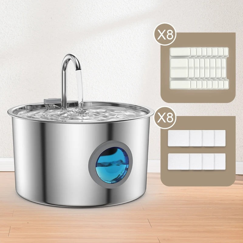 Pawfolia - Stainless Steel Cat Water Fountain with Visual Window